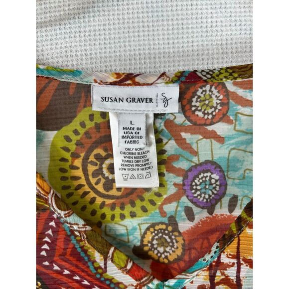Susan Graver Boho Fall Floral Patchwork Top L Sheer Tunic Caftan Blouse - Picture 3 of 9
